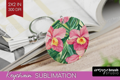 Tropical Flowers Keychain PNG - Floral Keychain Sublimation Product Image 1