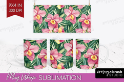 Tropical Flowers Mug Wrap - Floral Mug PNG Sublimation Product Image 1