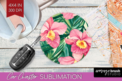 Tropical Flowers Car Coaster - Floral Coaster PNG Product Image 1