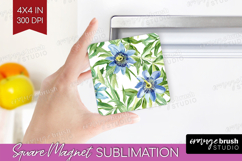 Tropical Flowers Magnet Sublimation - Floral Square Magnet Product Image 1