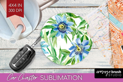 Tropical Flowers Car Coaster - Floral Coaster PNG Product Image 1