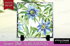 Tropical Flowers Slate PNG - Floral Square Slate Sublimation Product Image 1
