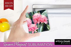Tropical Flowers Magnet Sublimation - Floral Square Magnet Product Image 1