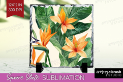 Tropical Flowers Slate PNG - Floral Square Slate Sublimation Product Image 1