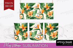 Tropical Flowers Mug Wrap - Floral Mug PNG Sublimation Product Image 1