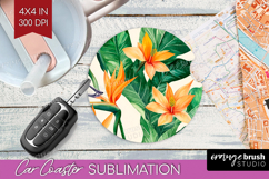 Tropical Flowers Car Coaster - Floral Coaster PNG Product Image 1