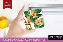 Tropical Flowers Magnet Sublimation - Floral Square Magnet Product Image 1