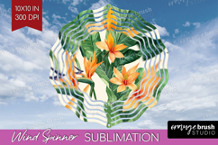 Tropical Flowers Wind Spinner Sublimation PNG - Floral Round Product Image 1