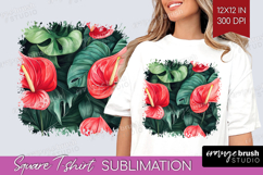 Tropical Flowers Square Tshirt Background - Floral PNG Product Image 1