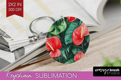 Tropical Flowers Keychain PNG - Floral Keychain Sublimation Product Image 1