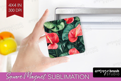 Tropical Flowers Magnet Sublimation - Floral Square Magnet Product Image 1