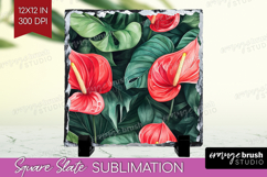 Tropical Flowers Slate PNG - Floral Square Slate Sublimation Product Image 1