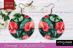 Tropical Flowers Round Earrings - Floral PNG Sublimation Product Image 1