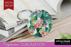 Tropical Flowers Keychain PNG - Floral Keychain Sublimation Product Image 1