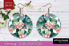 Tropical Flowers Round Earrings - Floral PNG Sublimation Product Image 1