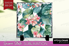 Tropical Flowers Slate PNG - Floral Square Slate Sublimation Product Image 1