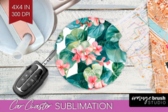 Tropical Flowers Car Coaster - Floral Coaster PNG Product Image 1
