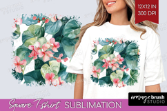 Tropical Flowers Square Tshirt Background - Floral PNG Product Image 1