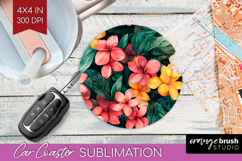 Tropical Flowers Car Coaster - Floral Coaster PNG Product Image 1