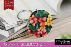 Tropical Flowers Keychain PNG - Floral Keychain Sublimation Product Image 1