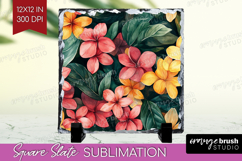 Tropical Flowers Slate PNG - Floral Square Slate Sublimation Product Image 1
