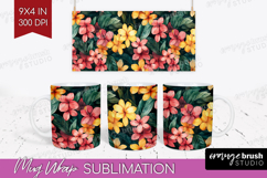 Tropical Flowers Mug Wrap - Floral Mug PNG Sublimation Product Image 1
