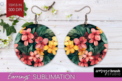 Tropical Flowers Round Earrings - Floral PNG Sublimation Product Image 1