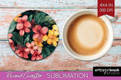 Tropical Flowers Round Coaster - Floral Coaster PNG Product Image 1