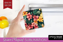 Tropical Flowers Magnet Sublimation - Floral Square Magnet Product Image 1