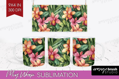 Tropical Flowers Mug Wrap - Floral Mug PNG Sublimation Product Image 1