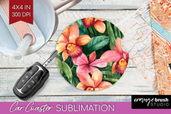 Tropical Flowers Car Coaster - Floral Coaster PNG Product Image 1