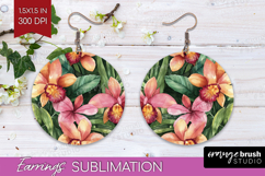Tropical Flowers Round Earrings - Floral PNG Sublimation Product Image 1