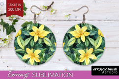 Tropical Flowers Round Earrings - Floral PNG Sublimation Product Image 1