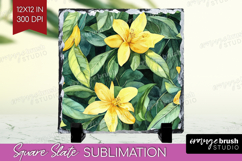 Tropical Flowers Slate PNG - Floral Square Slate Sublimation Product Image 1