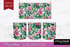 Tropical Flowers Mug Wrap - Floral Mug PNG Sublimation Product Image 1
