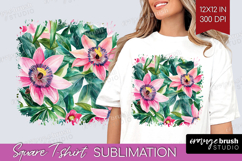 Tropical Flowers Square Tshirt Background - Floral PNG Product Image 1
