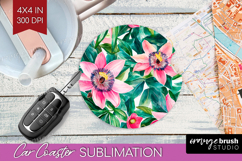 Tropical Flowers Car Coaster - Floral Coaster PNG Product Image 1