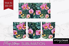 Tropical Flowers Mug Wrap - Floral Mug PNG Sublimation Product Image 1