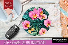 Tropical Flowers Car Coaster - Floral Coaster PNG Product Image 1