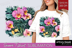 Tropical Flowers Square Tshirt Background - Floral PNG Product Image 1