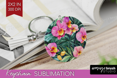 Tropical Flowers Keychain PNG - Floral Keychain Sublimation Product Image 1