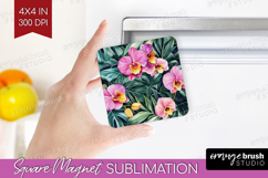 Tropical Flowers Magnet Sublimation - Floral Square Magnet Product Image 1
