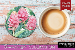 Tropical Flowers Round Coaster - Floral Coaster PNG Product Image 1