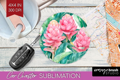 Tropical Flowers Car Coaster - Floral Coaster PNG Product Image 1