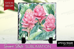 Tropical Flowers Slate PNG - Floral Square Slate Sublimation Product Image 1