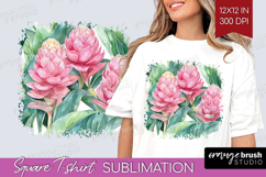 Tropical Flowers Square Tshirt Background - Floral PNG Product Image 1