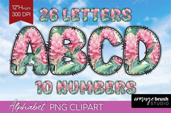 Tropical Flowers Doodle Aphabet Clipart - Summer Letters PNG Product Image 1