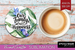 Family Quote Round Coaster - Summer Flowers Coaster PNG Product Image 1