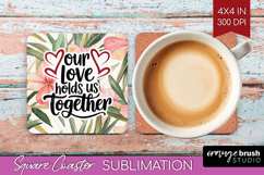 Family Quote Square Coaster - Summer Flowers Coaster PNG Product Image 1