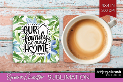 Family Quote Square Coaster - Summer Flowers Coaster PNG Product Image 1